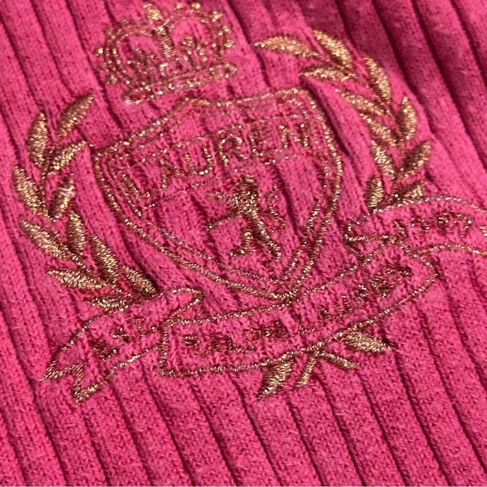 Ralph Lauren Sport Pink Gold Logo Emblem Crest Sporty Preppy Turtleneck Sweater - Picture 2 of 12